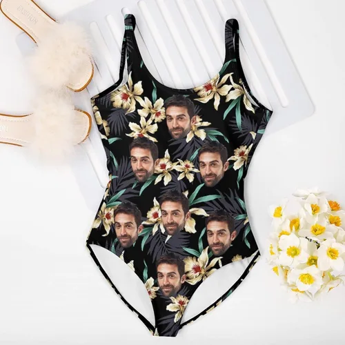 Vista 6 de Custom Face Swimsuits for Women One Piece Personalized Funny Bathing Suits with Husbands Faces for Summer Holiday