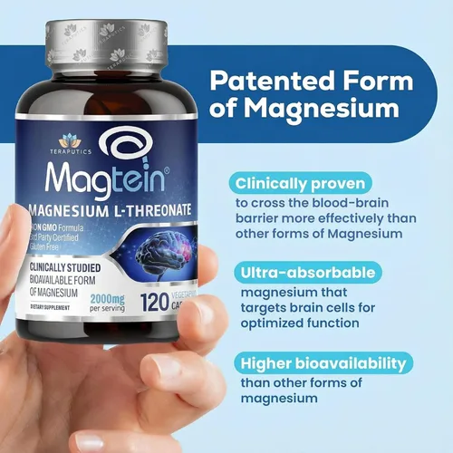 Vista 3 de Treonato L de magnesio, magteína, suplemento cerebral para memoria, enfoque, sueño y apoyo cognitivo, L-treonato de magnesio de alta absorción, sin