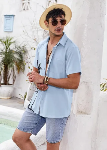 Vista 2 de COOFANDY 2024 Hawaiian Shirts for Men Short Sleeve Button Up Tropical Summer Beach Shirt with Pocket