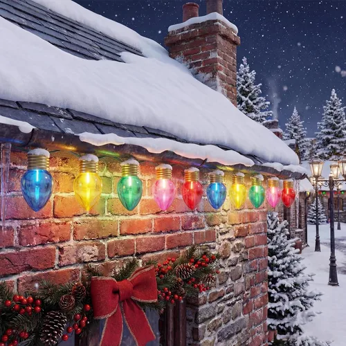 Vista 13 de Luces de Navidad Jumbo Rojas y Blancas de 16 Pies para Exteriores, Cadena de Bombillas LED Gigantes de Navidad para Árbol, Porche, Patio y Valla