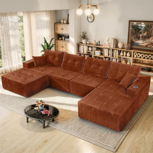 Vista 10 de Luxanimarion Sofá modular modular de 113 pulgadas para sala de estar, sofá convertible en forma de L con otomana, sofá modular modular de 4 plazas