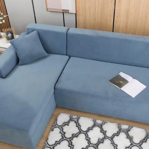 Vista 2 de Fundas de sofá modulares en forma de L, 2 fundas de terciopelo grueso antideslizantes para sillón de 3 + 3 plazas, protector de muebles para sala