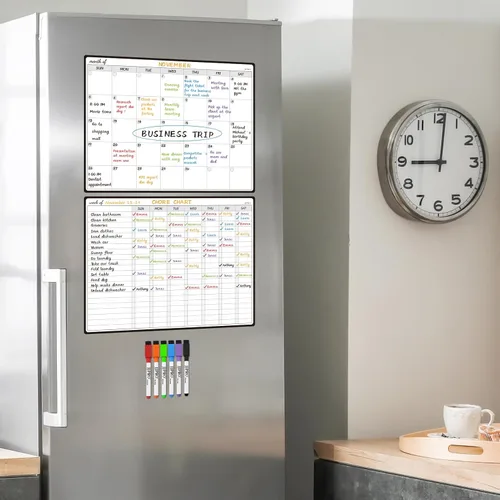 Vista 7 de JJPRO Tabla magnética de tareas de borrado en seco y planificador mensual de pizarra blanca para refrigerador, tabla de tareas para varios niños