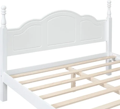 Vista 5 de SOFTSEA Base de cama tamaño Queen con cabecero alto y estribo, cama de plataforma clásica con listones de madera