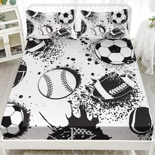 Vista 2 de Axolotl Juego de sábanas deportivas de tamaño individual, juego de ropa de cama deportiva de pelota, sábana bajera ajustable para niños, ropa