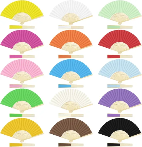 Vista 11 de Aodaer Abanicos plegables de papel de bambú para regalo de boda, recuerdos de fiesta, bricolaje, decoración del hogar, multicolor