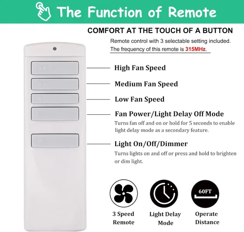 Vista 4 de Kit de control remoto universal para ventilador de techo, reemplazo para Harbor Breeze, Hampton Bay, Hunter, 3 velocidades con atenuador de luz