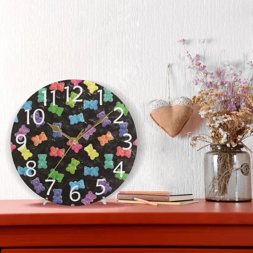 Vista 2 de Colorful Bear Wall Clock Silent Non-Ticking Battery Operated Clocks 9.8 Inch Kitchen Living Bed Room Decorative Desk Clock Gold