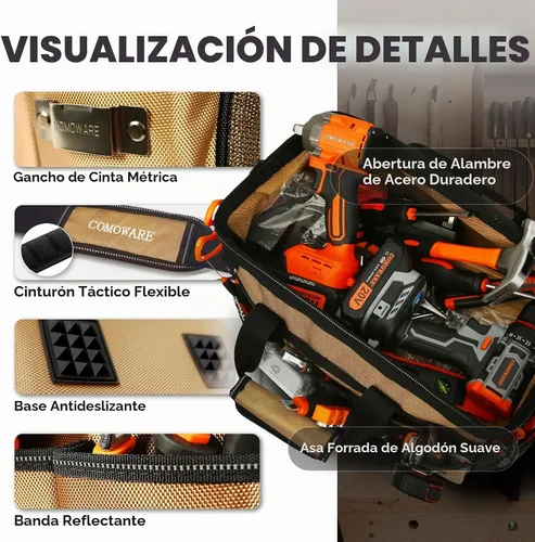 Vista 3 de COMOWARE Bolsa de herramientas de 16 pulgadas, organizador de herramientas resistente de 19 bolsillos con correa de hombro ajustable de 51.2