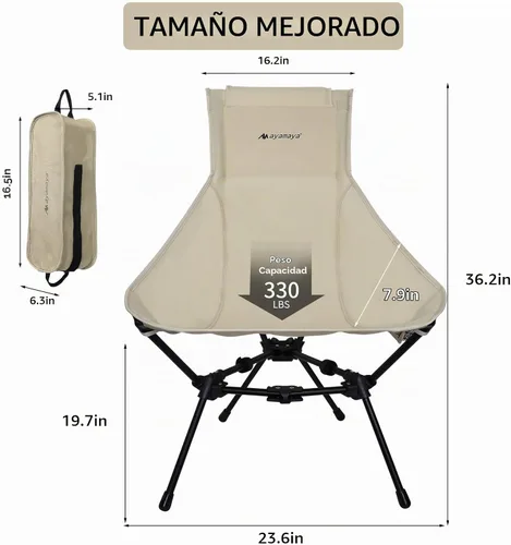 Vista 2 de AYAMAYA Ultralight Highback Camping Chair for Camping, Aluminum Widen Frame Crema