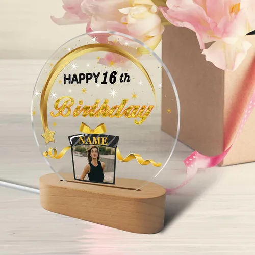 Vista 5 de Regalos de cumpleaños personalizados, lámpara de luz nocturna LED acrílica, placa de bola de cristal, nombre de foto personalizado, regalos