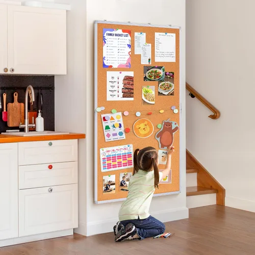 Vista 5 de Maxtek - Tablón de anuncios grande de corcho para pared con marco de aluminio de 48 x 36 pulgadas 4'X 3' Corkboard Foldable Wall Mount Design, Pin