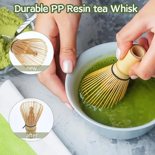 Vista 4 de Juego de batidor tradicional de matcha, kit de juego de matcha de bambú, juego de té matcha con batidor, cuchara de té, cuchara de matcha, tamiz