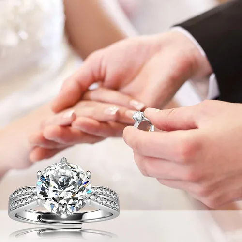 Vista 7 de ATESSON Anillo de compromiso de boda de plata chapada en oro blanco 925 de 1 quilates y 2 quilates, con diamante de imitación, ajustable