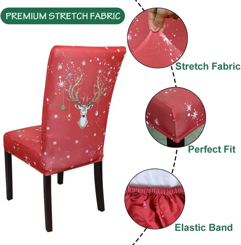 Vista 5 de OTOSTAR Fundas para sillas de Navidad, paquete de 4 fundas elásticas y suaves de elastano extraíble para cocina, comedor, hotel, ceremonia
