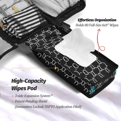 Vista 5 de Cambiador de pañales portátil, cambiador portátil con bolsillo para toallitas, cambiador de pañales impermeable, cambiador portátil para bebé, Negro