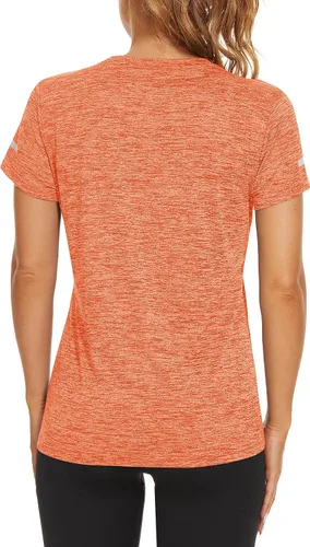 Vista 4 de TACVASEN Camisas de senderismo para mujer, manga corta, secado rápido, camiseta atlética, cuello redondo, para correr, entrenamiento, fitness