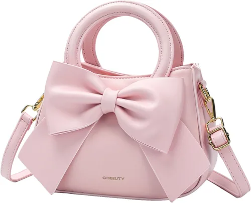 Vista 12 de Bolsos pequeños para mujeres tipo bandolera, bolso cruzado de cuero vegano y carteras con asa superior de transporte y lindo nudo de lazo
