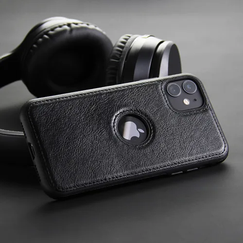 Vista 4 de Funda de cuero retro para iPhone 11 contraportada contraportada suave TPU Business Shell teléfono caso (negro, para iPhone 11)