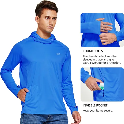 Vista 4 de Willit Camiseta de manga larga con capucha y protección solar UPF 50+ para hombre, para pesca, senderismo, ligera, con protección solar