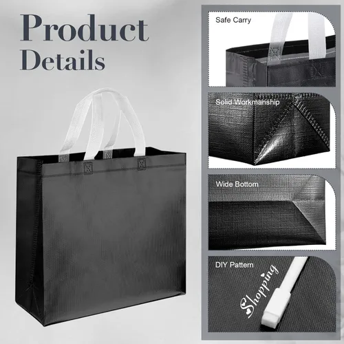 Vista 5 de Eccliy 60 bolsas de regalo reutilizables con asas para dama de honor, boda, color negro