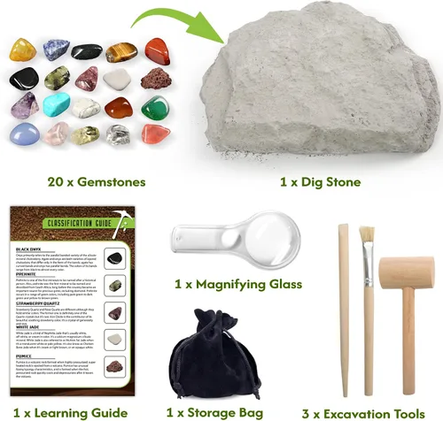 Vista 3 de LotFancy Kit de excavación de piedras preciosas, 20 gemas reales, kit de ciencia para niños de 8 a 12 años, juguete educativo, regalo de cumpleaños