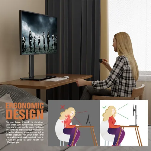 Vista 5 de Soporte de monitor individual independiente de 27-43 pulgadas, brazo de monitor de pantalla curva, soporte de monitor con base de vidrio templado