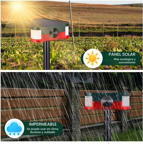 Vista 7 de Qualirey Paquete de 4 alarmas solares de 360° con sensor de movimiento para exteriores, 4 modos de disuasión ultrasónica de animales con 3 sirenas