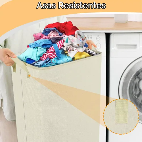Vista 4 de SNIGJAT Cesta grande para la ropa sucia, cesta alta plegable de 80L con asa Beige