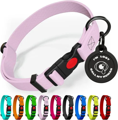 Vista 14 de Collar de perro ajustable con código QR identificación adjunta, fabricado en Estados Unidos, collar de perro resistente al agua con hebilla