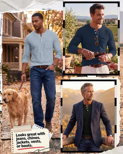 Vista 2 de August Alley Paquete de 3 camisas Henley tipo gofre grandes y altas
