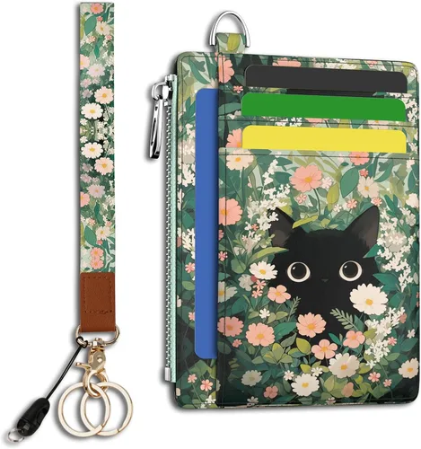 Vista 36 de Hancynir Cartera delgada para mujer con soporte para tarjetas de crédito RFID, pequeña mini funda para tarjetas con bolsillo frontal de PU, cartera