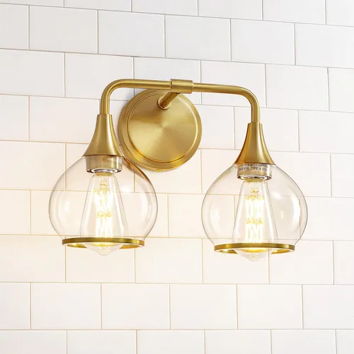 Vista 12 de Accesorios de iluminación de baño en oro cepillado, luces de tocador de 2 luces con pantalla de vidrio esmerilado blanco lechoso, lámpara de tocador