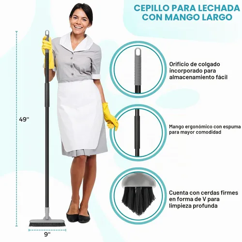 Vista 3 de Cepillo de lechada con mango largo, herramienta limpiadora de azulejos de 49 pulgadas para ducha, fregadora de pisos para limpieza de baño