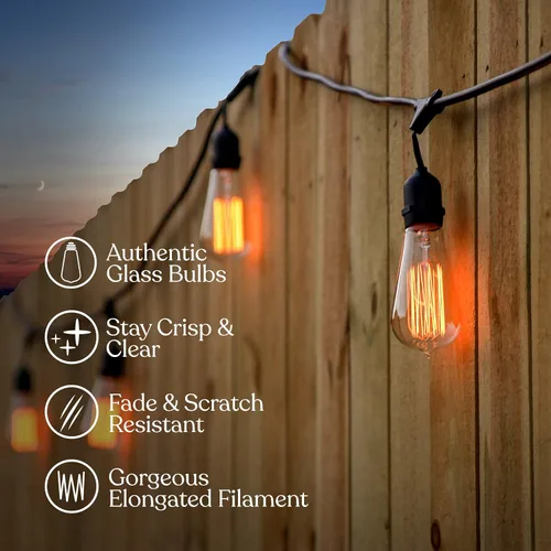 Vista 4 de Brightech - Ambience Pro Vintage Edition luces para puesto comercial con focos Edison Nostalgic Edition - Tira de luces de 48 pies con 15