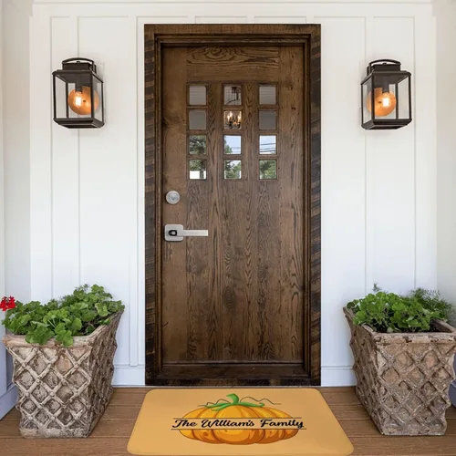 Vista 5 de SLML Tapete personalizado de calabaza Tapete con nombre personalizado, tapete de calabaza naranja para puerta delantera, hogar, cocina, decoración