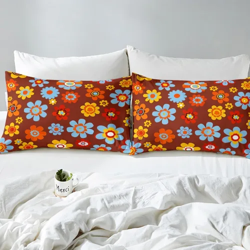 Vista 5 de Juego de sábanas para niñas, tamaño individual, diseño floral bohemio de los años 60 y 70 años, diseño hippie kawaii, decoración de habitación