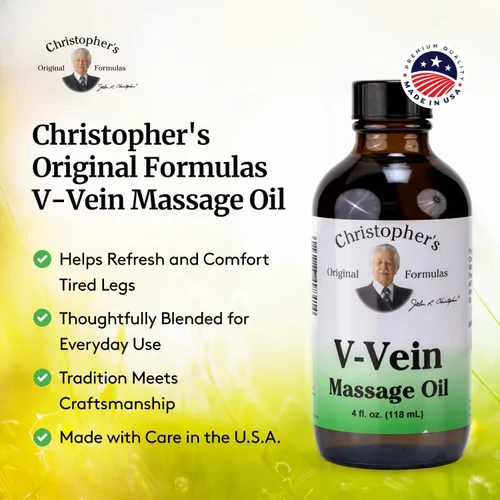 Vista 4 de Christopher's Original Formulas Aceite de masaje V-Vein, 4 fl oz Mezcla tópica de hierbas para el cuidado de la piel y el masaje