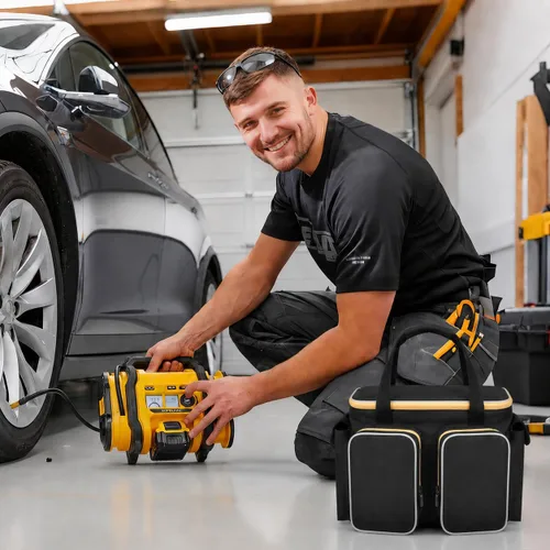 Vista 8 de Bolsa de transporte para inflador de neumáticos de 20 V MAX DCC020IB, almacenamiento de compresor de aire con cuatro bolsillos para kit de carga