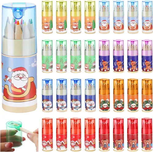 Vista 10 de Fumete Paquete de 32 mini lápices de colores del día de San Patricio, lápiz para colorear a granel con sacapuntas en tubo de dibujo, lápices