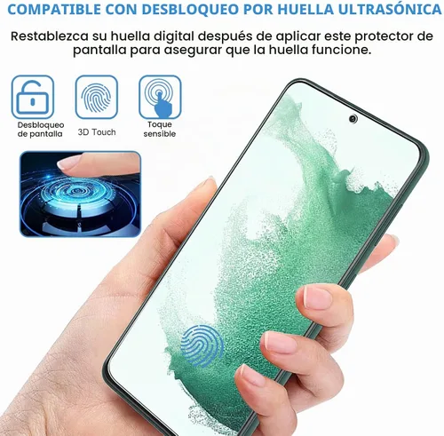 Vista 4 de [Paquete de 3+3] Protector de pantalla de vidrio para Samsung Galaxy S22 Plus 5G, vidrio templado 9H, compatible con huellas dactilares
