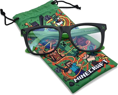 Vista 3 de Minecraft Gafas de bloqueo de luz azul con bolsa para computadora y protección de gafas para videojuegos