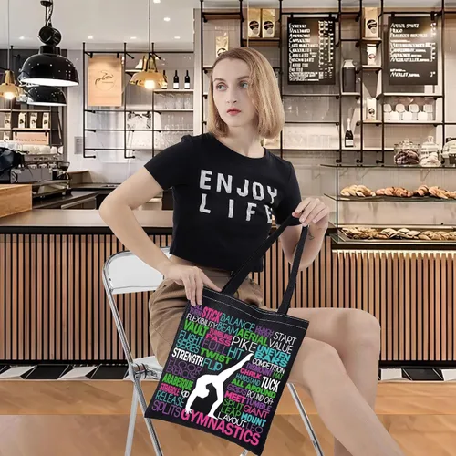 Vista 7 de LEVLO Bolsa de lona para gimnasia, regalo inspirado en gimnastas, bolsa de hombro para el equipo de gimnasia para amantes de la gimnasia, Gimnasia
