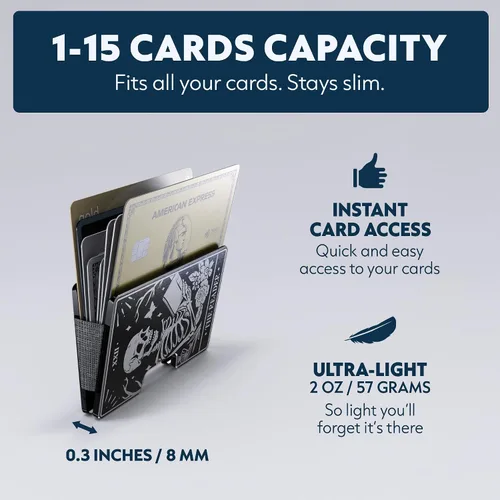 Vista 95 de Cartera de aluminio impresa 2.5D para hombres: clip delgado para dinero y tarjetero con barniz selectivo táctil. Bloqueo RFID mejorado, compacto