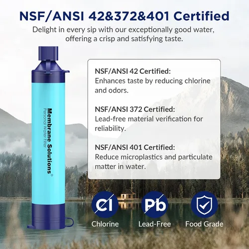 Vista 3 de Membrane Solutions Filtro de agua de paja S1, certificado NSF/ANSI 42 y 372 y 401, equipo portátil de filtración de supervivencia, preparación