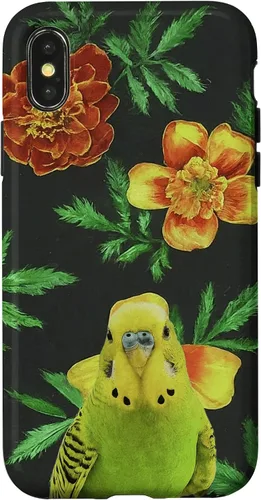 Vista 4 de iPhone 15 Parakeet Budgie Marigolds Orange Yellow Plant Pattern Case