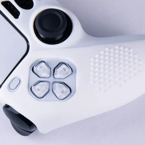 Vista 4 de 1 funda protectora de silicona con puntos tachonados + 6 tapas analógicas para PS5 Dualsense Controller, color blanco