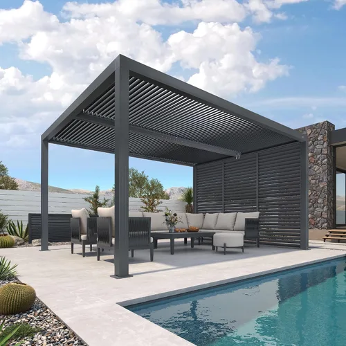 Vista 38 de PURPLE LEAF 94AS - Pérgola pequeña de aluminio compacto de 10 x 12 pies con techo rígido con listones ajustables para patio, cubierta de terraza