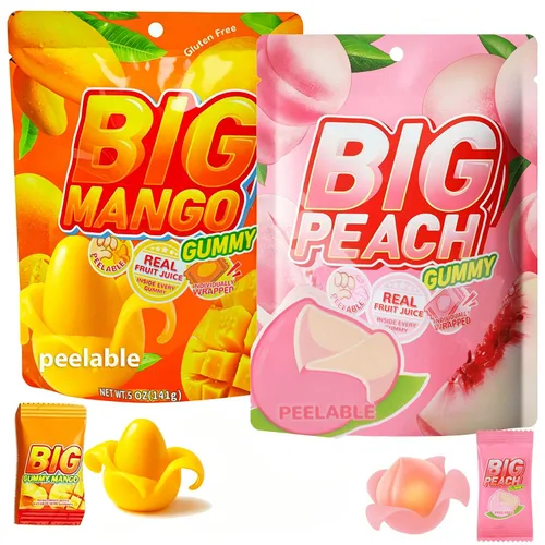 Vista 15 de MetaVita - Dulce de mango grande gomoso – Gomitas de mango pelables envueltas individualmente con puré real puro – Gomoso, sin gluten – Total 282g