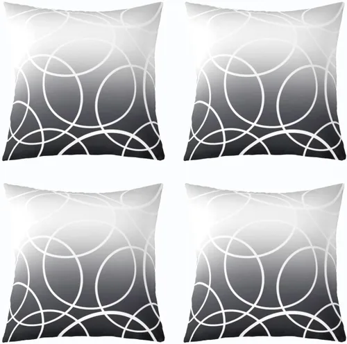 Vista 21 de Juego de 4 fundas de almohada geométricas modernas de turquesa con rayas en gris, negro y azul, cojines decorativos con espirales circulares retro